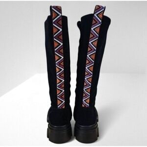 NEW Farm Rio Long Suede Combat Boot Size 9.5 Black Vegan Leather Platform Boho